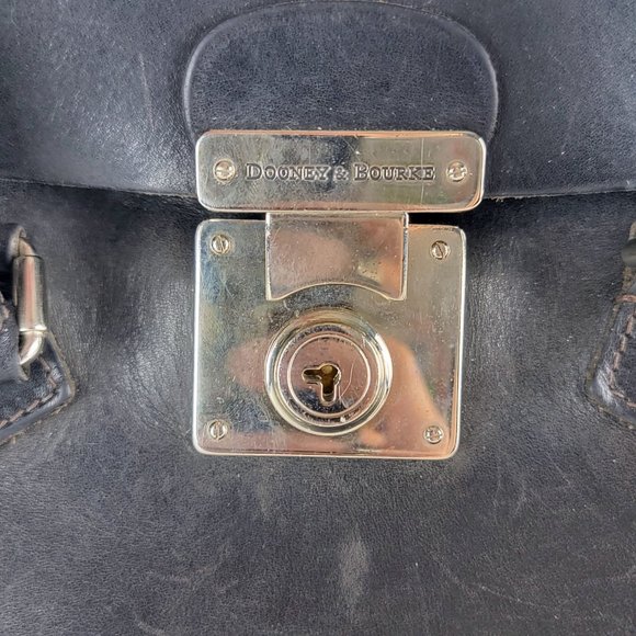 Vintage Dooney & Bourke Black Leather Satchel Bag with Key and Lock Italy - Picture 7 of 16
